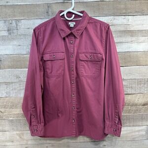 LL Bean Womens Cotton Button Down Shirt Long Sleeve Plum Burgundy Size L
